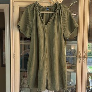 Old Navy Olive Cotton Gauze Ruffled Dress